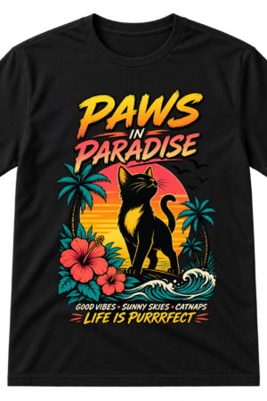 Tropical Sunset Cat Beach Paradise Tshirt