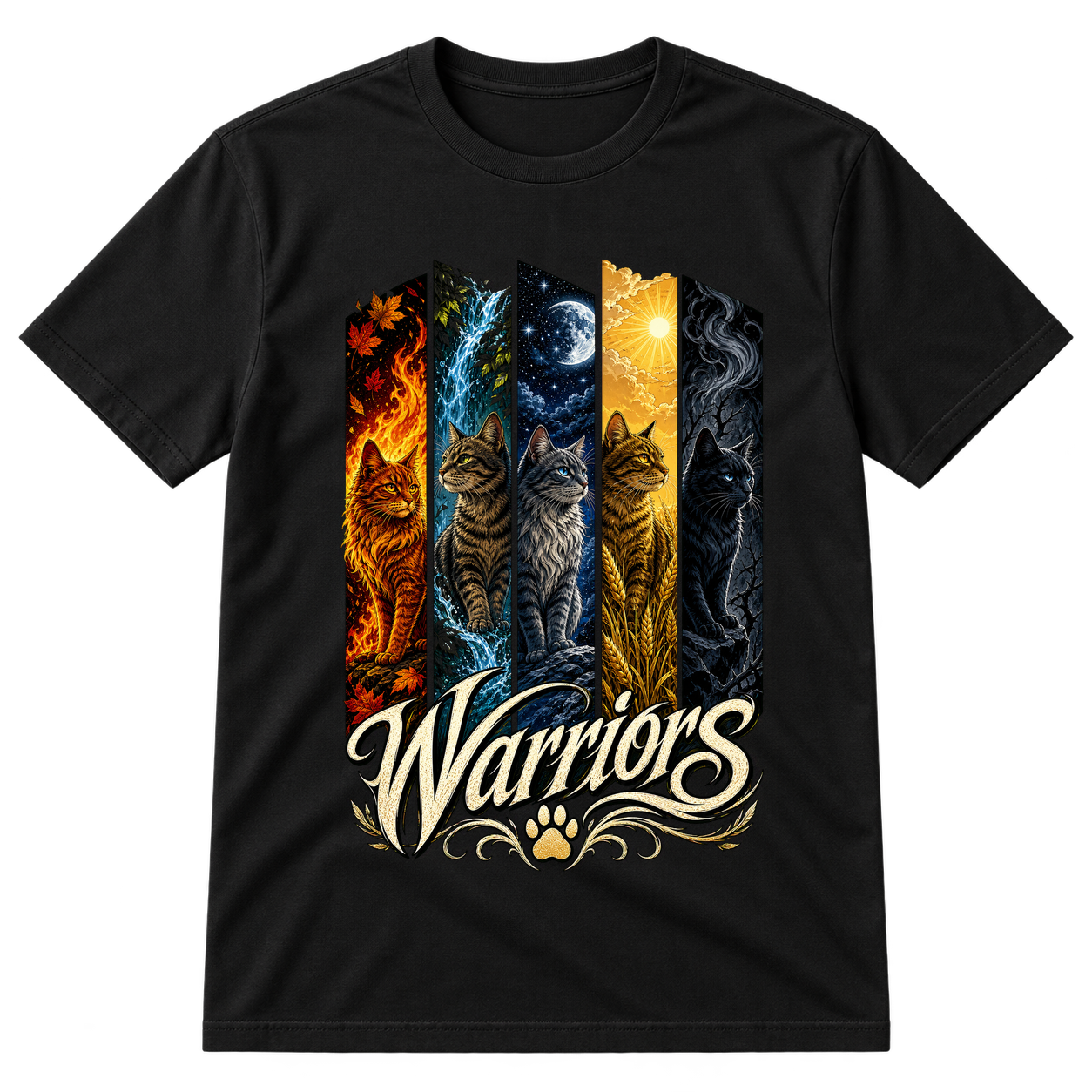 Warriors Five Cats Elemental Panels Tshirt
