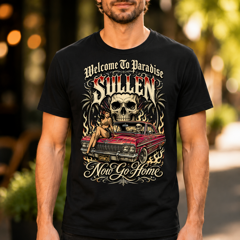 Welcome To Paradise Skull Lowrider Tshirt
