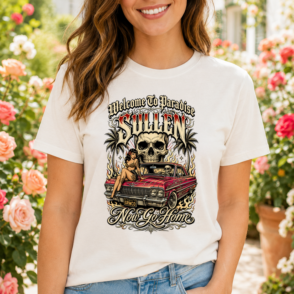Welcome To Paradise Skull Lowrider Tshirt