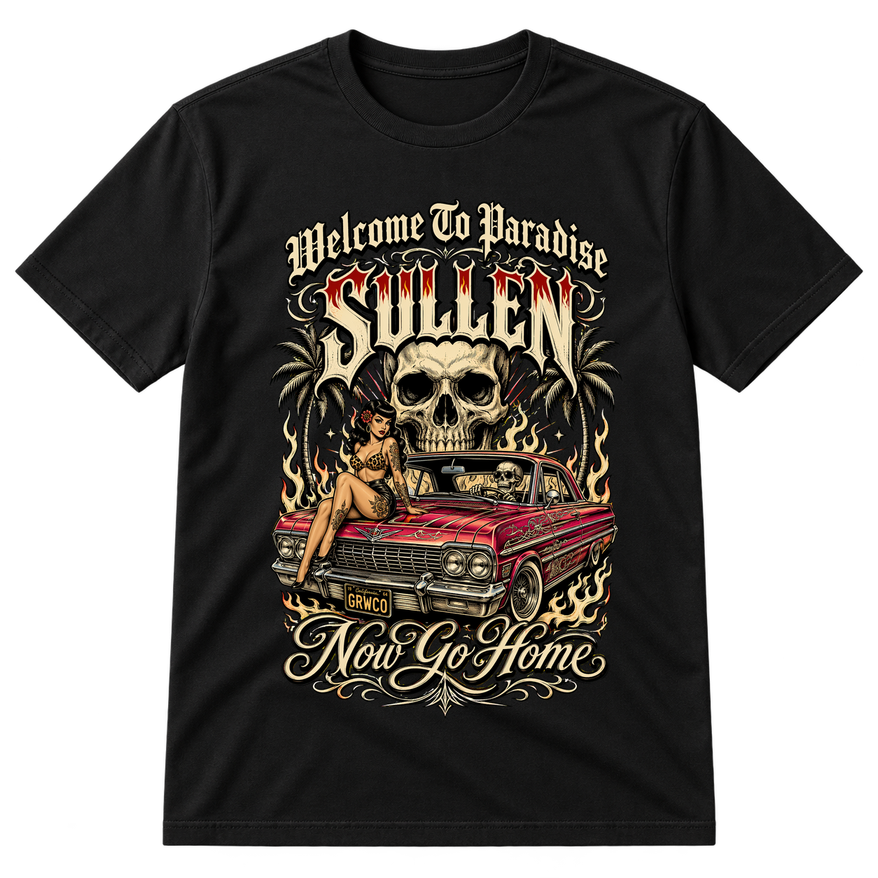 Welcome To Paradise Skull Lowrider Tshirt