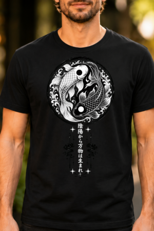 Yin Yang Koi Fish Japanese Proverb Tshirt