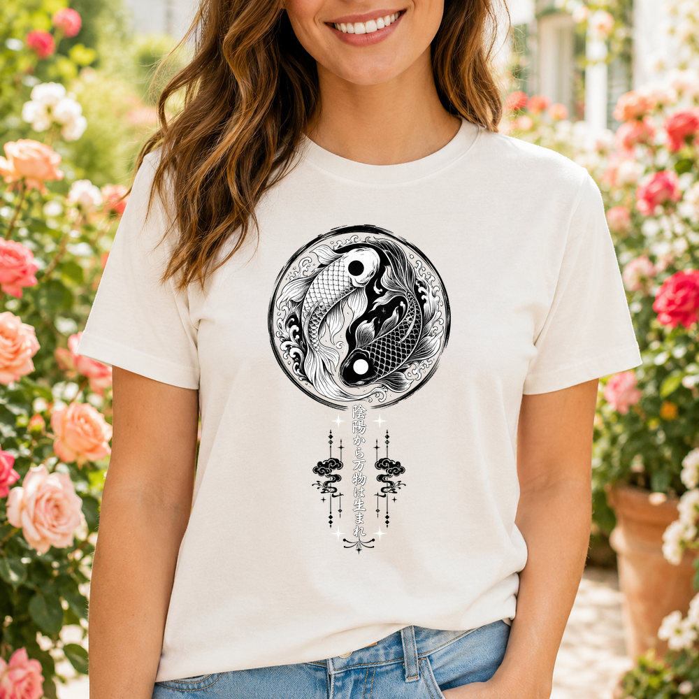 Yin Yang Koi Fish Japanese Proverb Tshirt