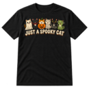 Six cute cats in ghost, vampire, pumpkin, mummy, skeleton, and monster costumes above the words Just a spooky cat.