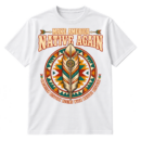 Make America Native Again text above a decorative feather inside a geometric circular emblem, with the phrase American History Begins With Native History.