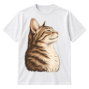 Minimalist side-profile cat with closed eyes, feathered highlights, and negative-space contours.