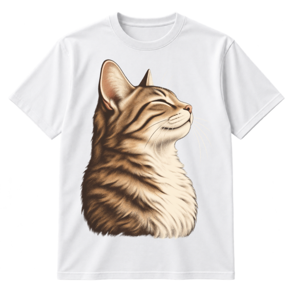 Minimalist side-profile cat with closed eyes, feathered highlights, and negative-space contours.