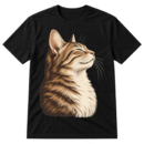 Minimalist side-profile cat with closed eyes, feathered highlights, and negative-space contours.