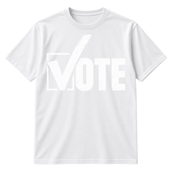 Bold VOTE lettering with an oversized checkmark-shaped V overlapping a partially open square checkbox outline.