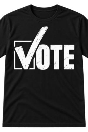 Bold VOTE lettering with an oversized checkmark-shaped V overlapping a partially open square checkbox outline.