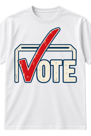 Bold VOTE wordmark with an oversized checkmark and partial ballot-box outline.