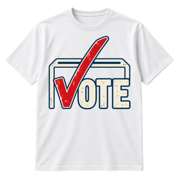 Bold VOTE wordmark with an oversized checkmark and partial ballot-box outline.
