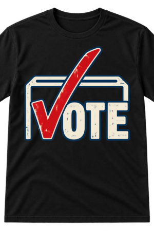 Bold VOTE wordmark with an oversized checkmark and partial ballot-box outline.