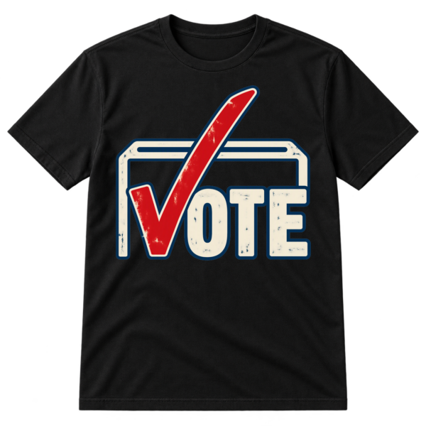 Bold VOTE wordmark with an oversized checkmark and partial ballot-box outline.