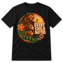 Vintage circular bear family and woodland illustration with the stacked words Every Child Matters.