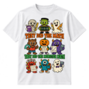 Vintage cartoon Halloween design with cute school monsters, math supplies, equations, and the words “They Did the Math” and “They Did the Monster Math.”