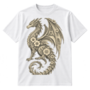 Intricate vintage floral line-art dragon with wings, blossoms, leaves, and curling vines.