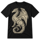 Intricate vintage floral line-art dragon with wings, blossoms, leaves, and curling vines.