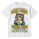 Vintage grumpy cat holding coffee with the quote Inside every older person is a younger person wondering what the hell happened.