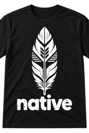 Lowercase native text beneath a symmetrical geometric feather-inspired emblem.