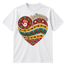 Indigenous lettering above a patterned heart featuring a handprint, geometric rosettes, arrows, zigzags, and nested diamonds.