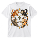 Four hand-drawn cats holding paws in a circle, surrounded by irregular starbursts and a small leaf motif.
