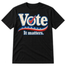 Vintage-style Vote It matters graphic with a blue checkmark through the O and a red curved underline.