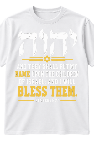 Hebrew Yahweh lettering above a bold Numbers 6:27 Bible verse about blessing the children of Israel.