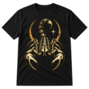 Vintage black scorpion illustration with a small radiant star beside its raised tail.