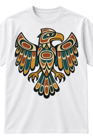 Vintage distressed stylized totem bird illustration with geometric wings and clawed feet.