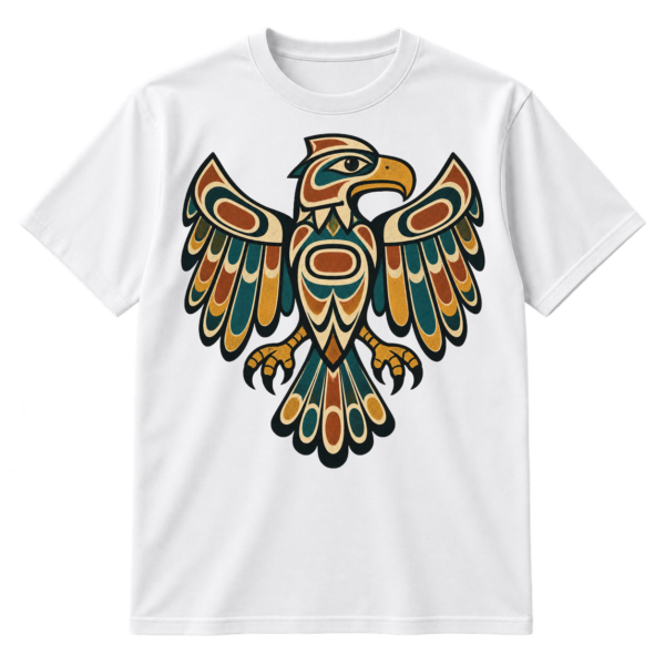 Vintage distressed stylized totem bird illustration with geometric wings and clawed feet.