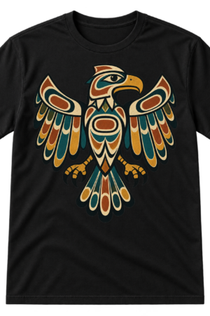 Vintage distressed stylized totem bird illustration with geometric wings and clawed feet.