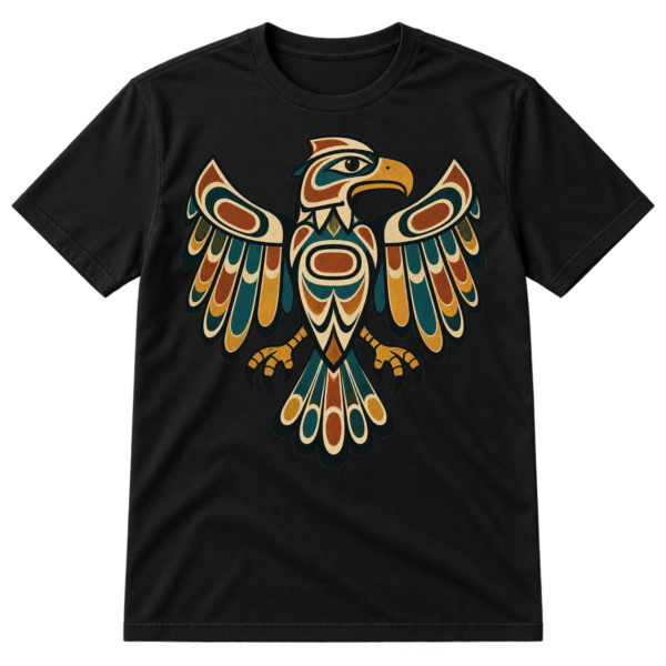 Vintage distressed stylized totem bird illustration with geometric wings and clawed feet.