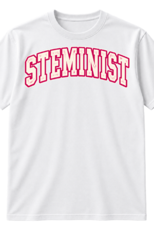 Distressed varsity-style typography reading STEMINIST.